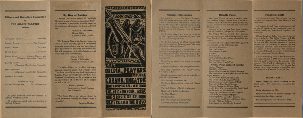 Scans of a promotional brochure for Karamu House in 1940