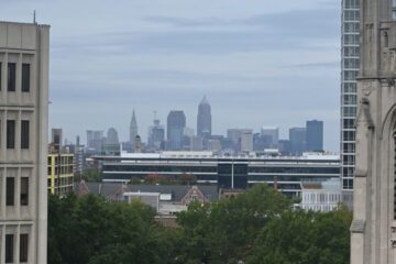 View of downtown Cleveland from the CWRU campus, courtesy of social media ambassador Tyler Ahten.