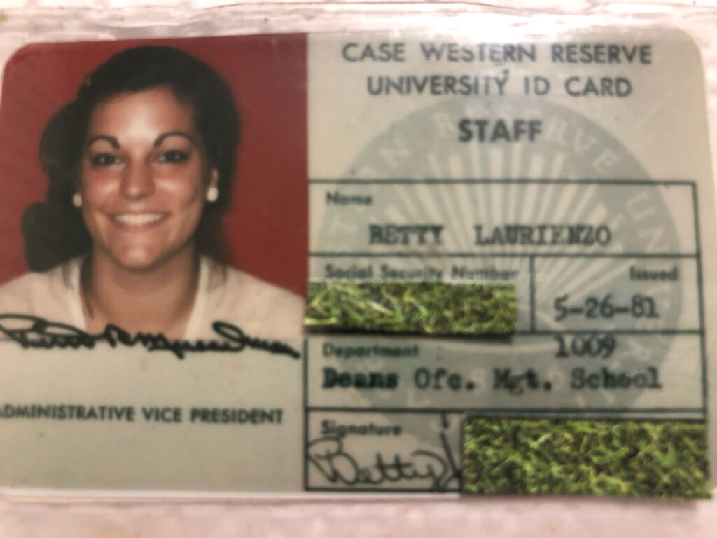 Photo of Tina Filsinger's 1981-issued staff ID card