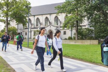 Photo of students walking on campus. Photography by Matt Shiffler.
