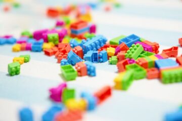 Close up of colorful brick toys