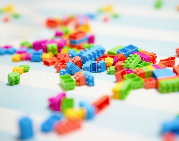 Close up of colorful brick toys