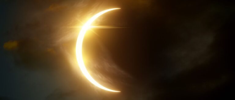 Photo of the moon about to pass in front of the sun to create a total solar eclipse. Courtesy of Getty Images.