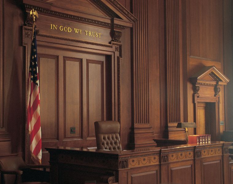 Interior of American courtroom, courtesy of Getty Images.