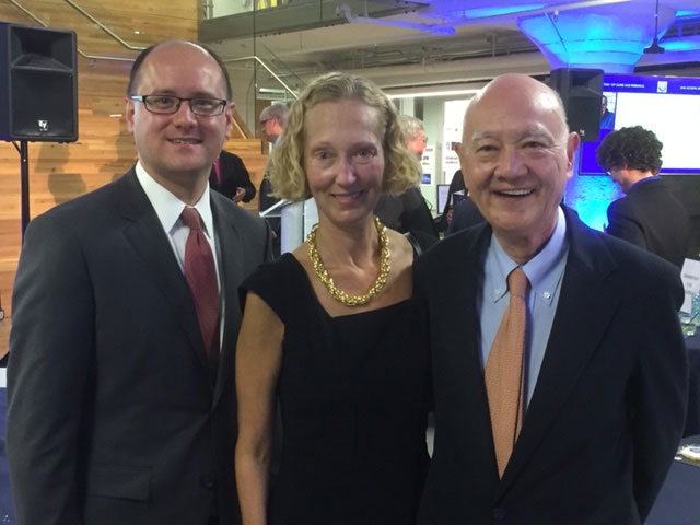 Photo of Ann Boughner with her husband, CC Liu and her stepson at a 2016 Case Alumni Association event