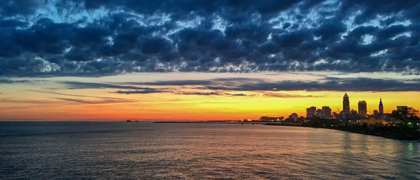 Photo of a sunrise over Cleveland. Courtesy of Getty Images.