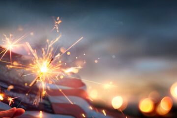 Close up of a sparkler with the American flag