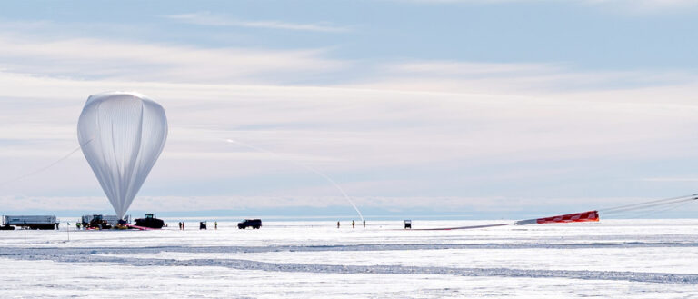 launching a giant balloon on the frozen ice