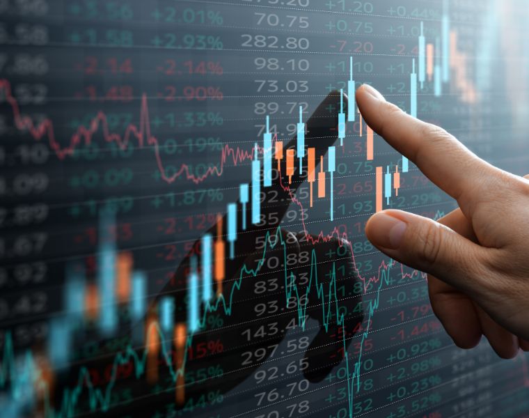 Candlestick chart and data of financial market. Courtesy of Getty Images.