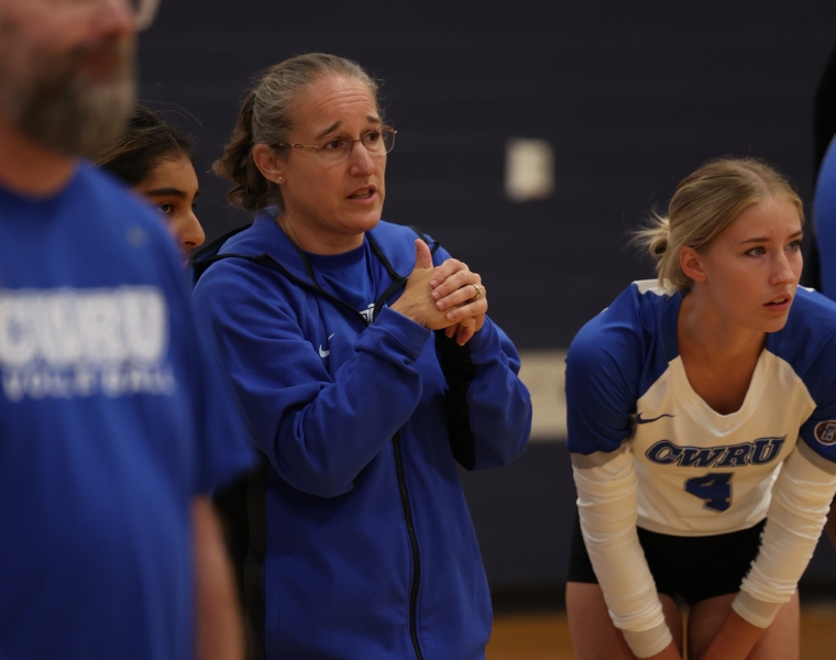 Photo of Karen Farrell during volleyball game