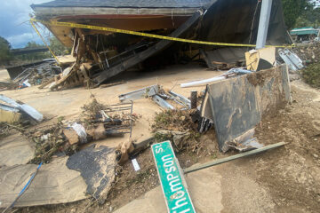 Photo of destruction following Hurricane Helene in Asheville, North Carolina