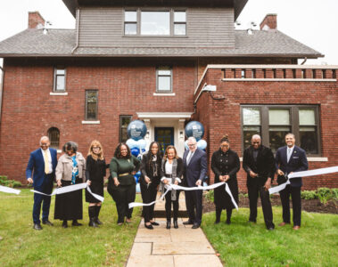 Photo of President Kaler and community leaders cut the ribbon on the opening of the Wade Park Community Center