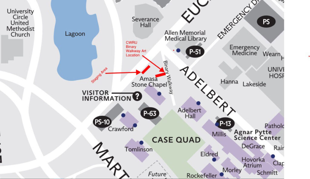 Map of binary walkway between Adelbert Road and Amasa Stone Chapel