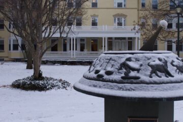 Exterior view of Sundial at Guilford House during the winter