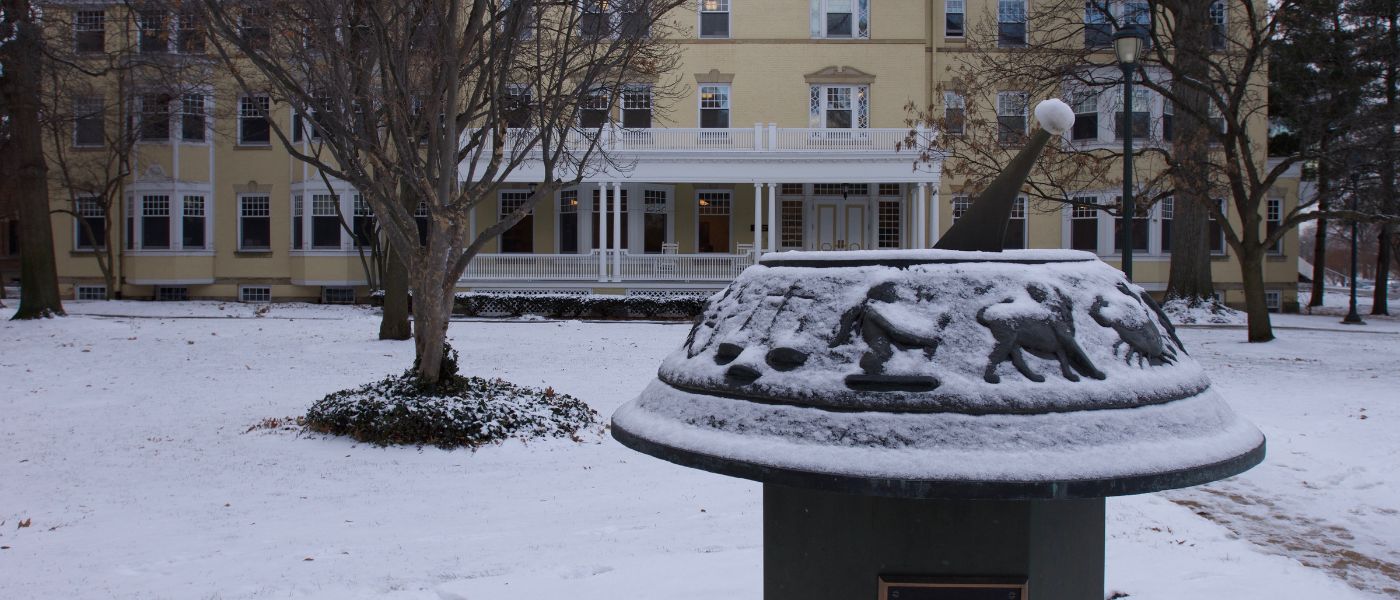 Exterior view of Sundial at Guilford House during the winter