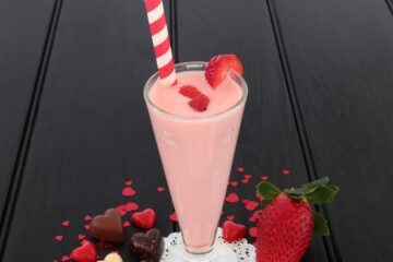 Close up of chocolate strawberry shake