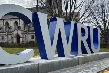 CWRU letters signage located near Harkness Chapel